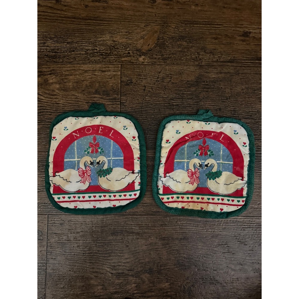 Vintage Noel Swan Christmas‎ Potholders Festive Holiday Kitchen Decor